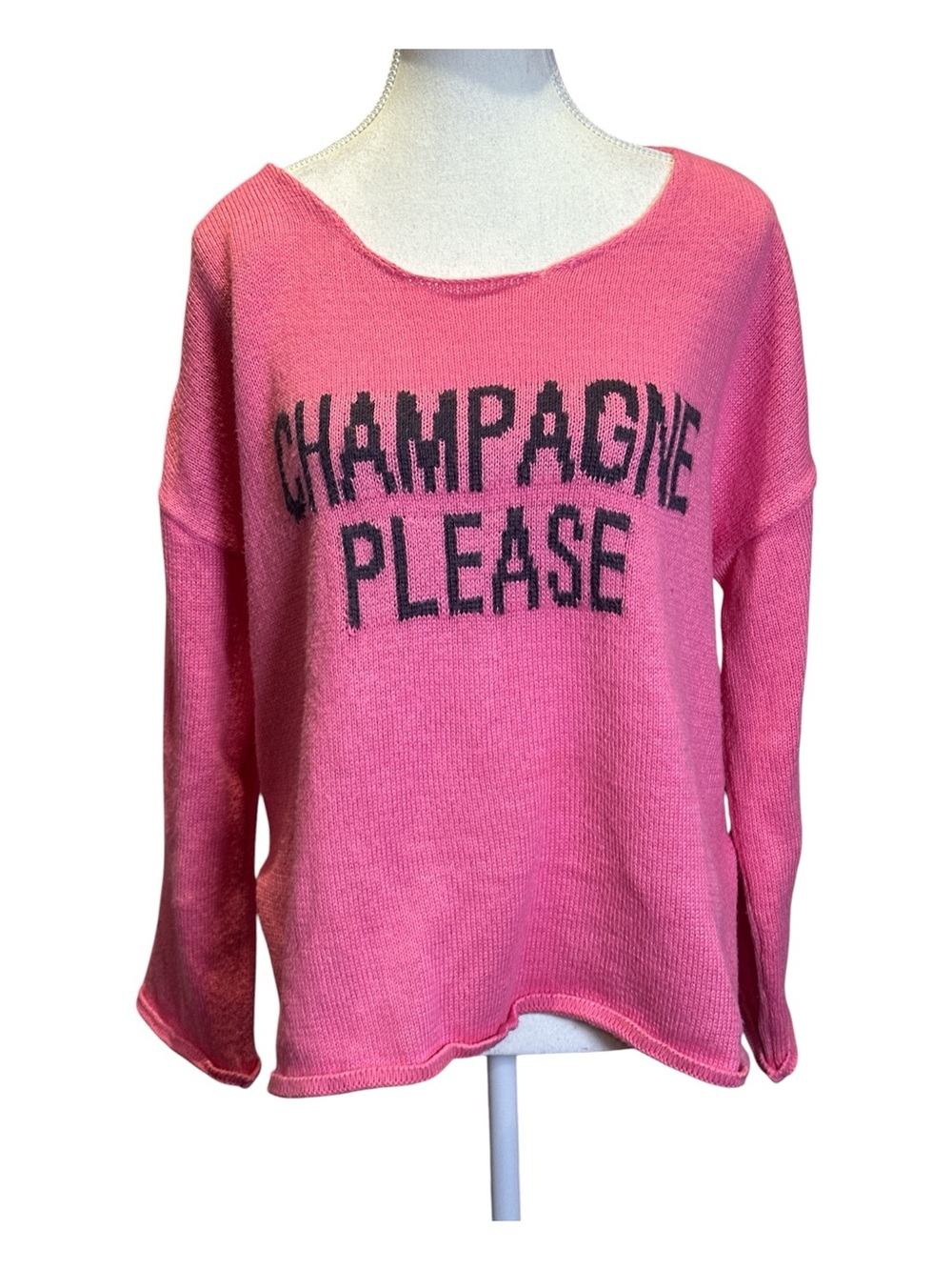 Miracle Pink Crewneck Sweater with 'Champagne Please' Script - Picture 4 of 11